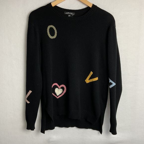 LOVE Sweater by Charlie B Black Long Sleeve Needle Felt Medium - Picture 2 of 12